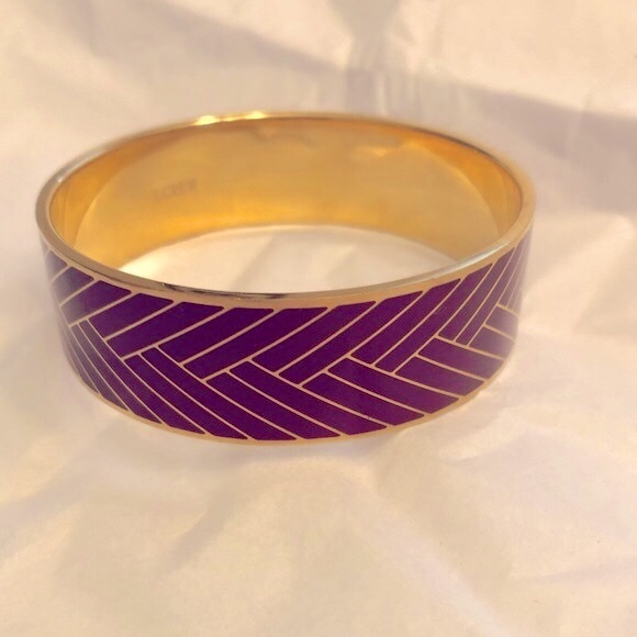 J.Crew Bangle Bracelet Burgundy/Berry with Gold Herringbone Design EUC - Picture 3 of 3